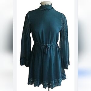 NWOT Sea Gypsies by Lost Sister Moon Peasant Dress Teal Green Large